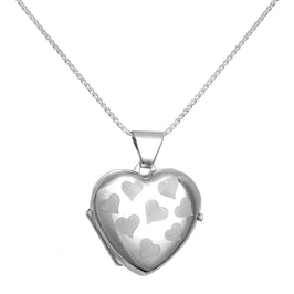 Sterlingsilber Herz Medaillon mit matten Herzen an Kette