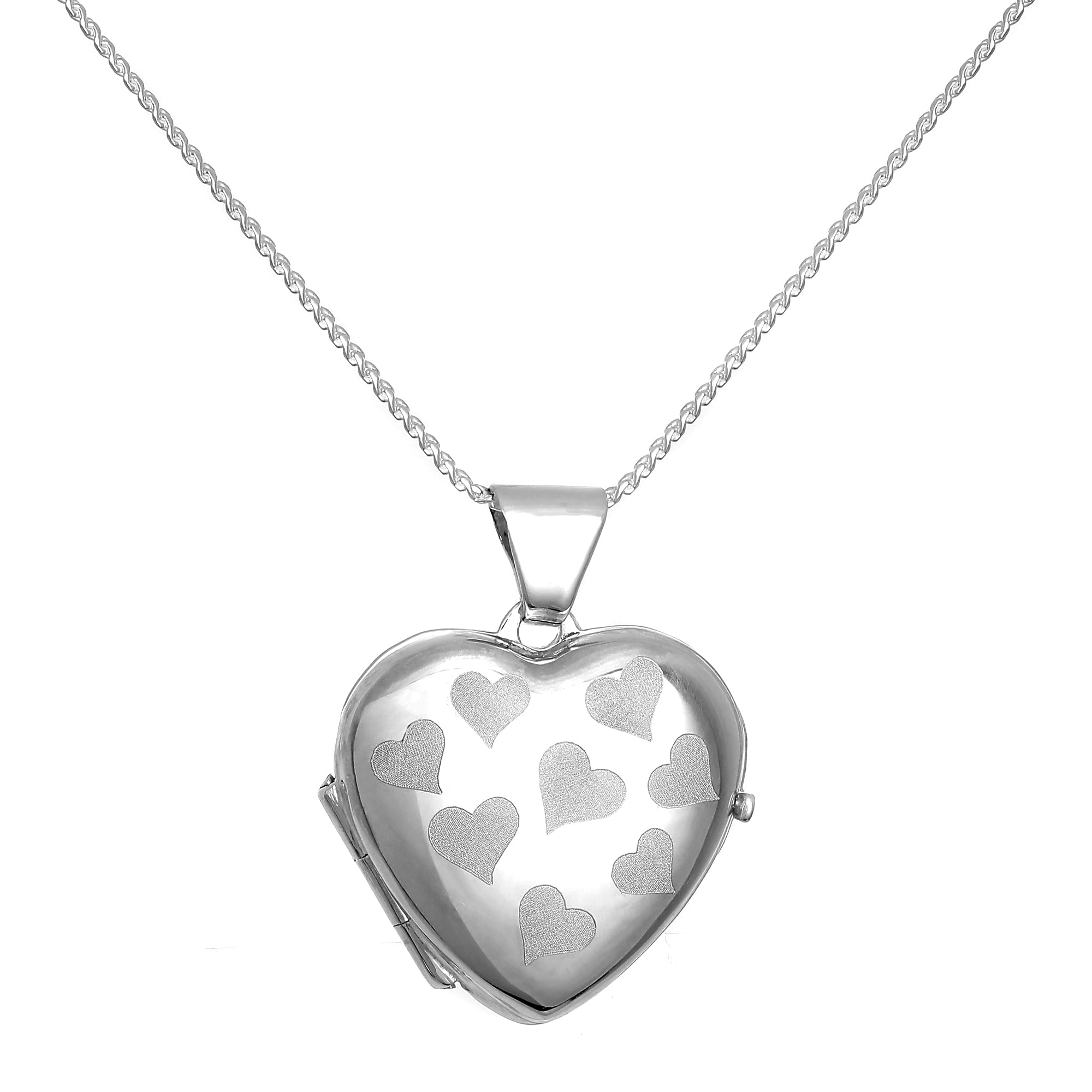 Sterlingsilber Herz Medaillon mit matten Herzen an Kette