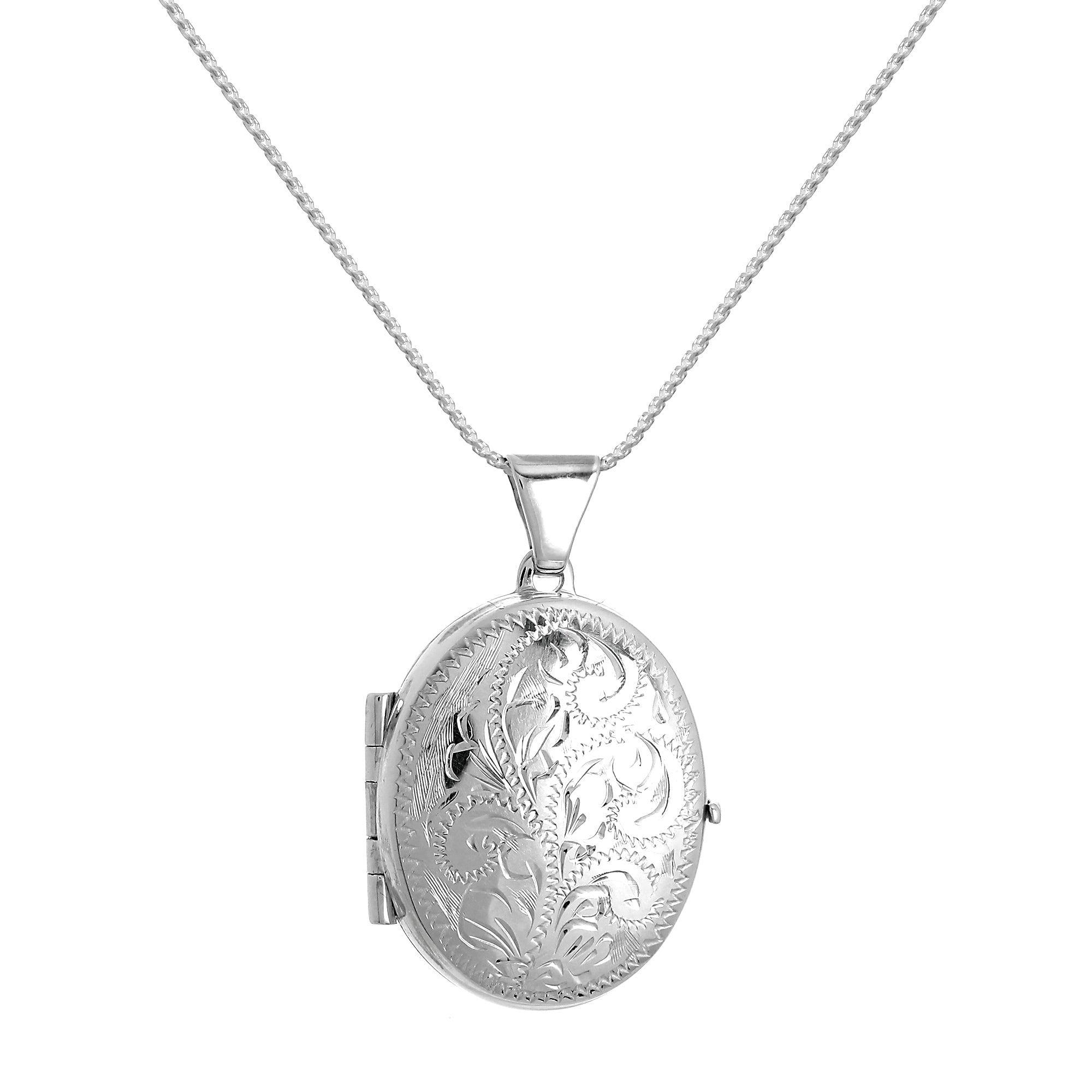 Sterlingsilber graviertes ovales 4-Foto Familienmedaillon an Kette