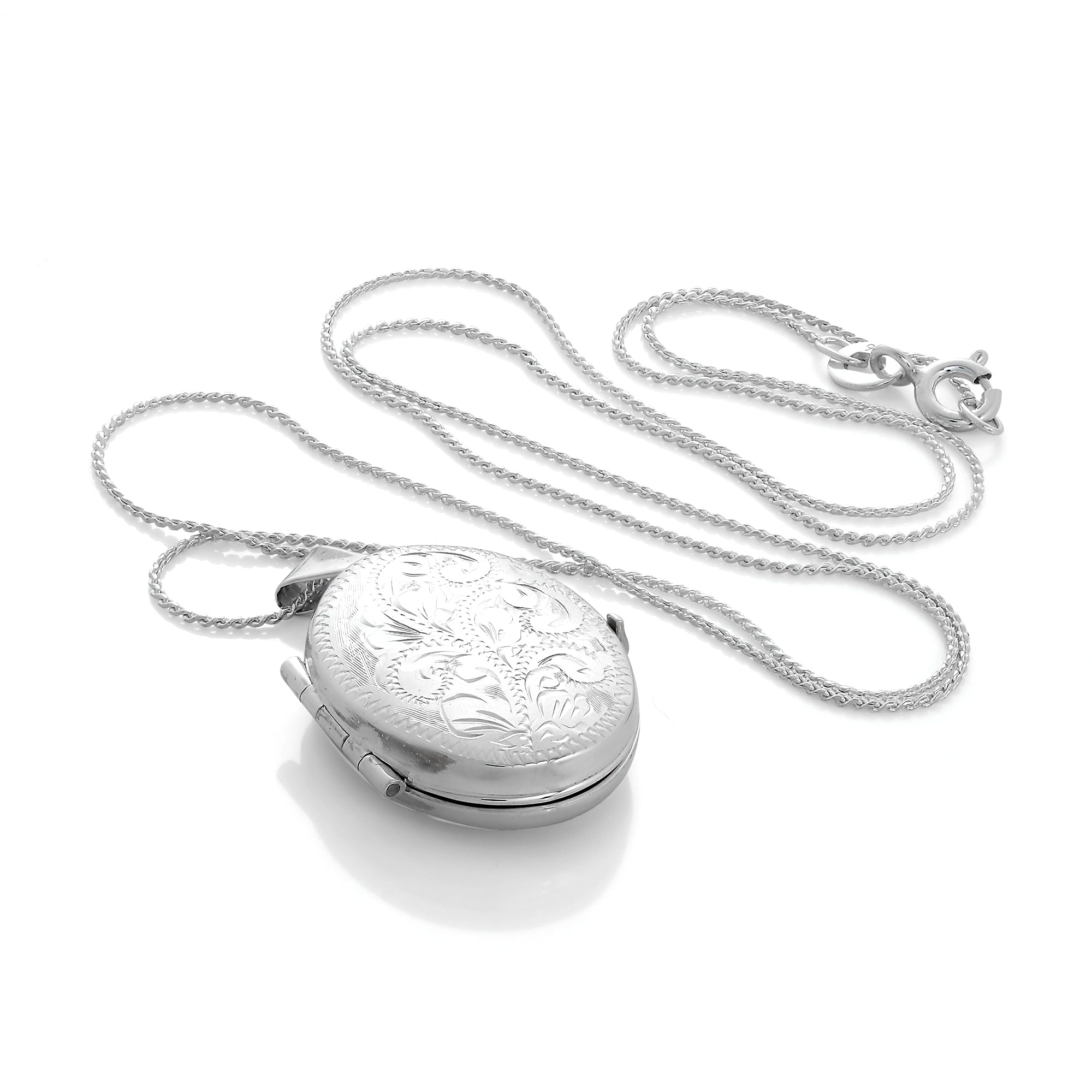 Sterlingsilber graviertes ovales 4-Foto Familienmedaillon an Kette