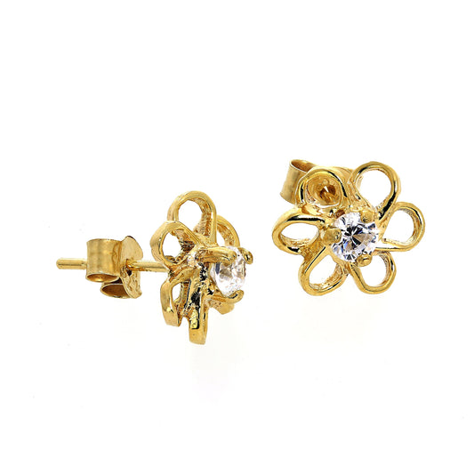 9 Karat Gold & Klar CZ Kristall Offen Blume Ohrstecker