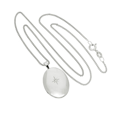 Ovales Medaillon aus 9 Karat Weißgold und Diamanten mit funkelndem Stern, 40–45 cm