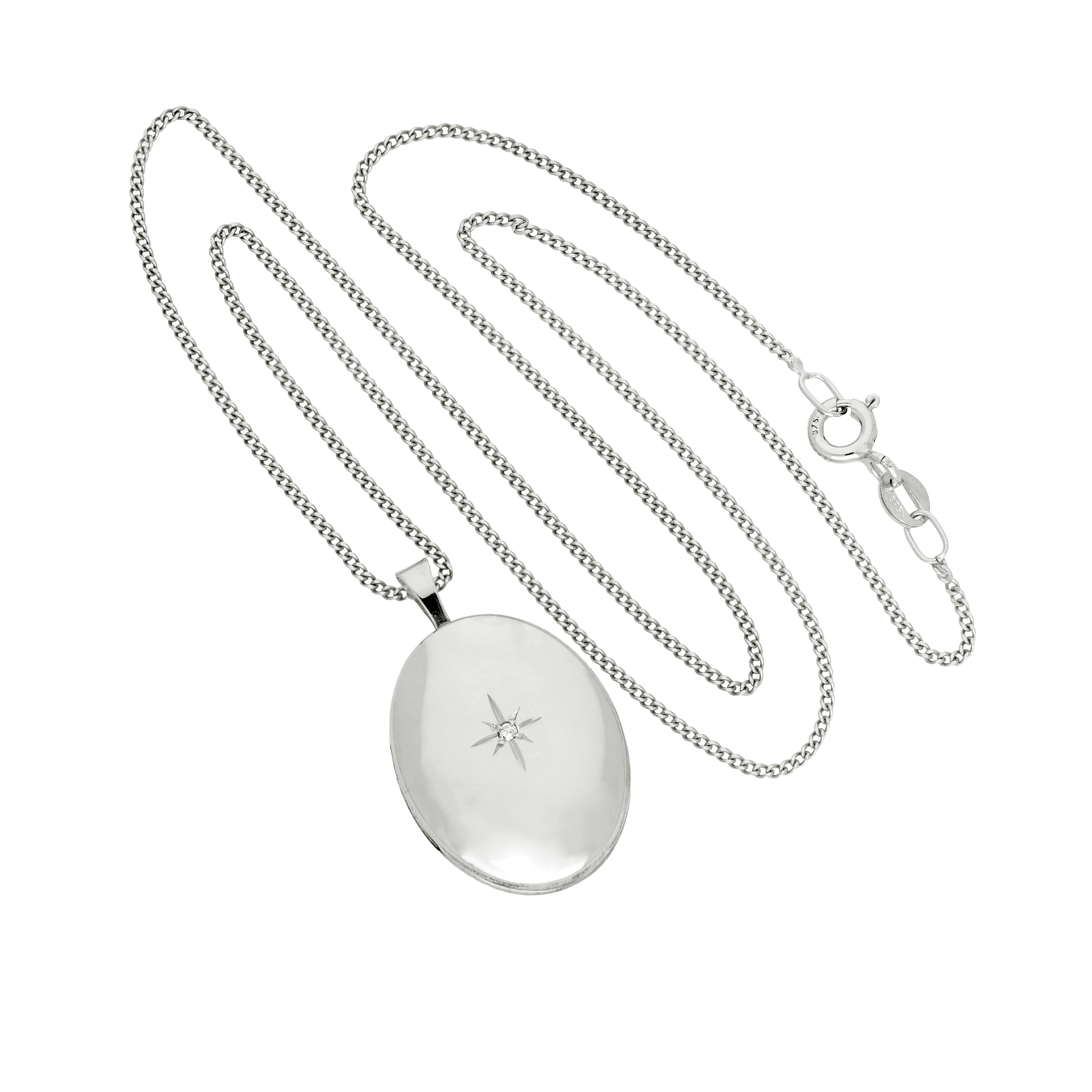 Ovales Medaillon aus 9 Karat Weißgold und Diamanten mit funkelndem Stern, 40–45 cm