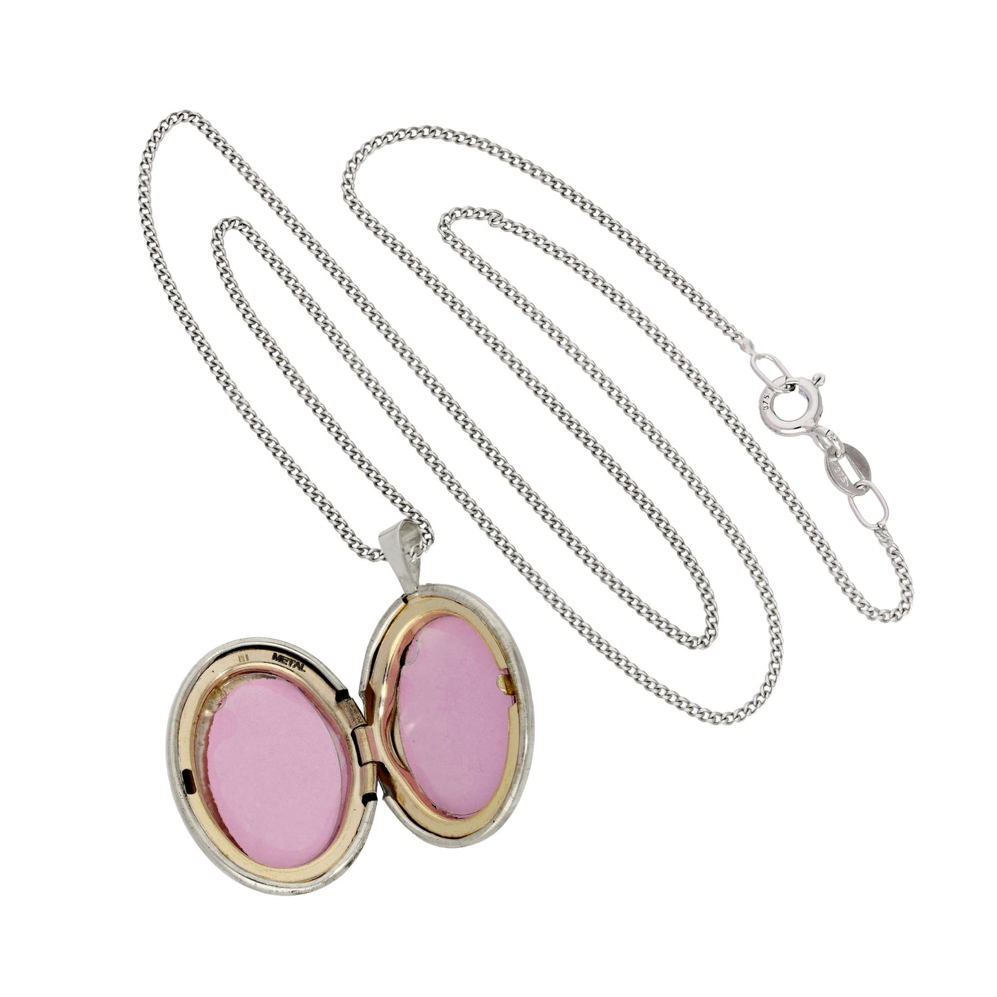 Ovales Medaillon aus 9 Karat Weißgold und Diamanten mit funkelndem Stern, 40–45 cm