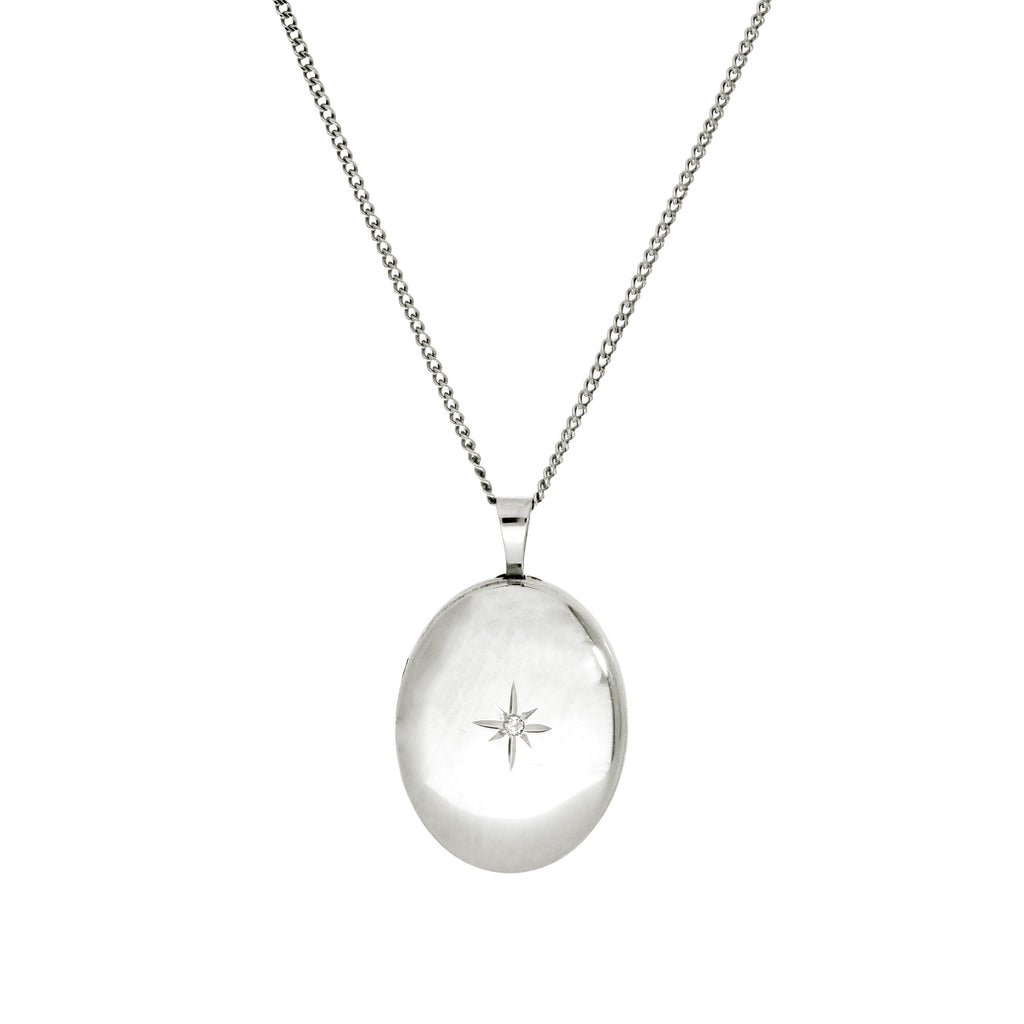 Ovales Medaillon aus 9 Karat Weißgold und Diamanten mit funkelndem Stern, 40–45 cm