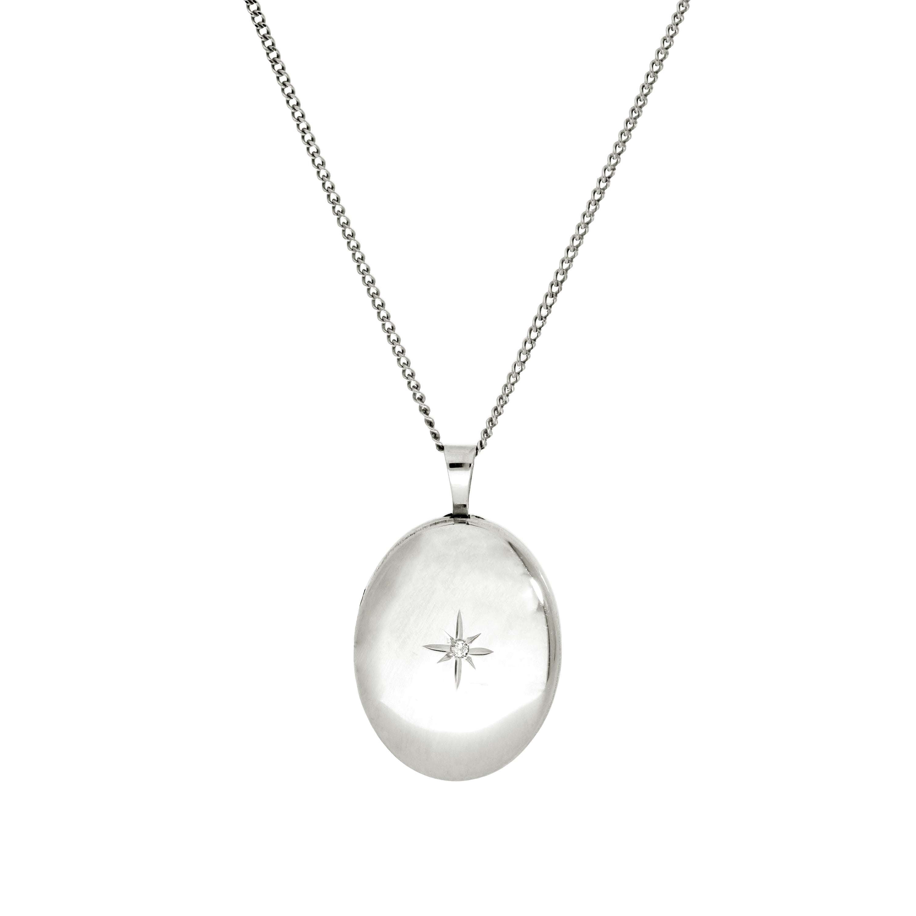 Ovales Medaillon aus 9 Karat Weißgold und Diamanten mit funkelndem Stern, 40–45 cm