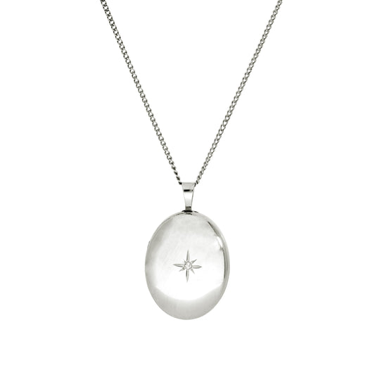 Ovales Medaillon aus 9 Karat Weißgold und Diamanten mit funkelndem Stern, 40–45 cm