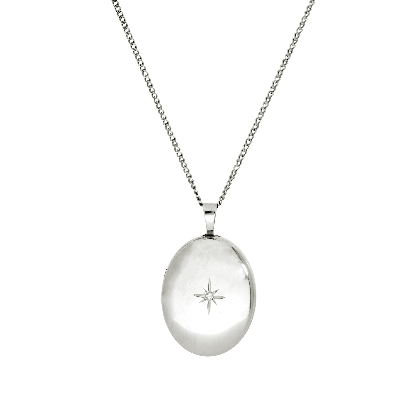 Ovales Medaillon aus 9 Karat Weißgold und Diamanten mit funkelndem Stern, 40–45 cm