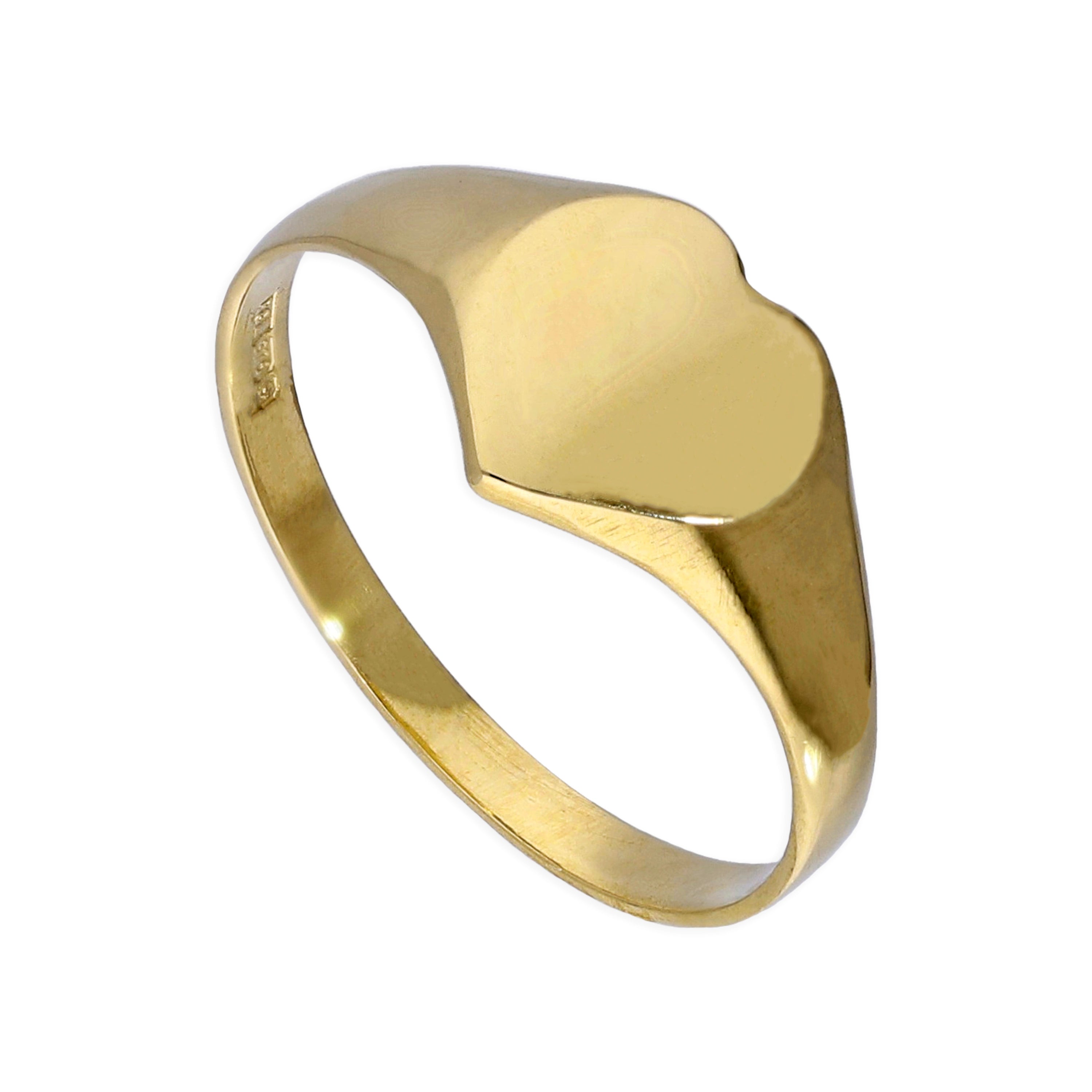 9 Karat Gold, gravierbarer Herz-Signetring für Teenager, Größe F – M
