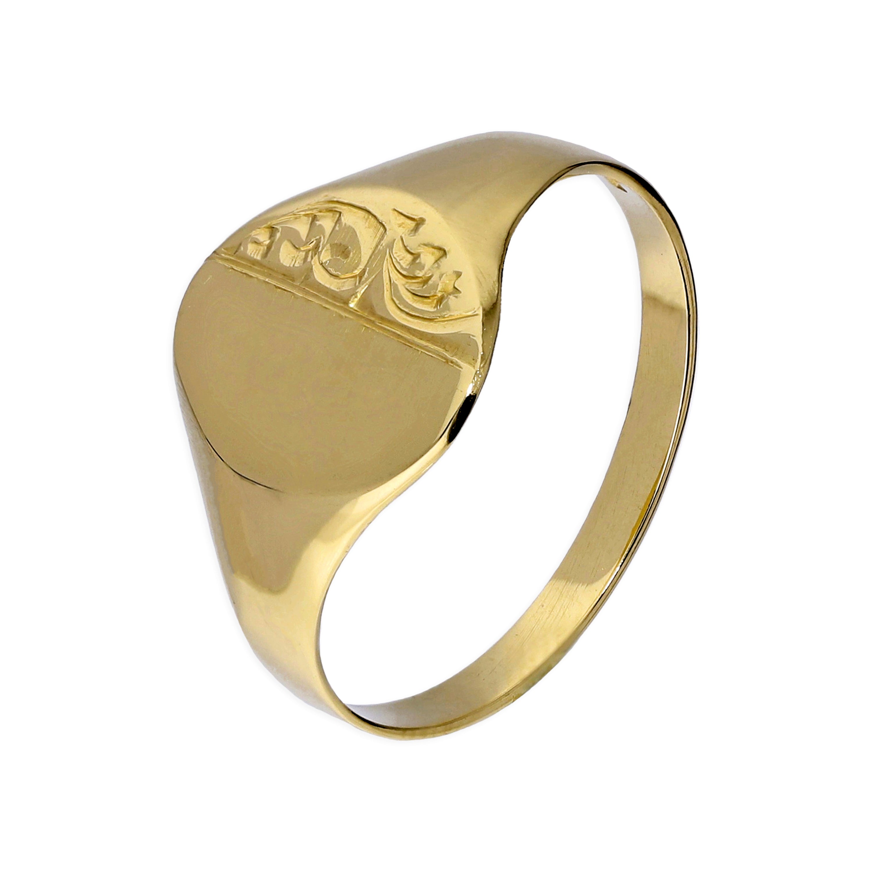 9 Karat Gold, gravierter runder Siegelring für Damen, Größe L–Q