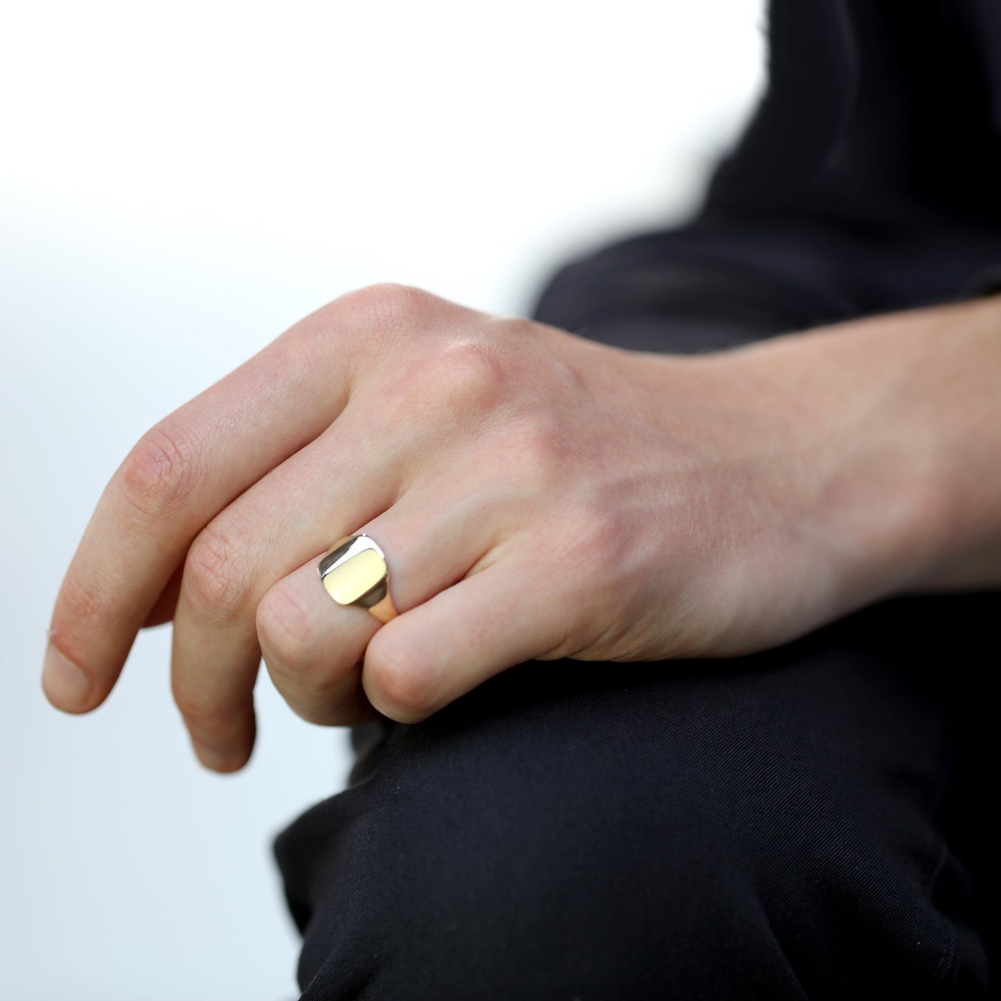 9 Karat Gold, gravierbar, großer quadratischer Siegelring für Herren, Größe R–W