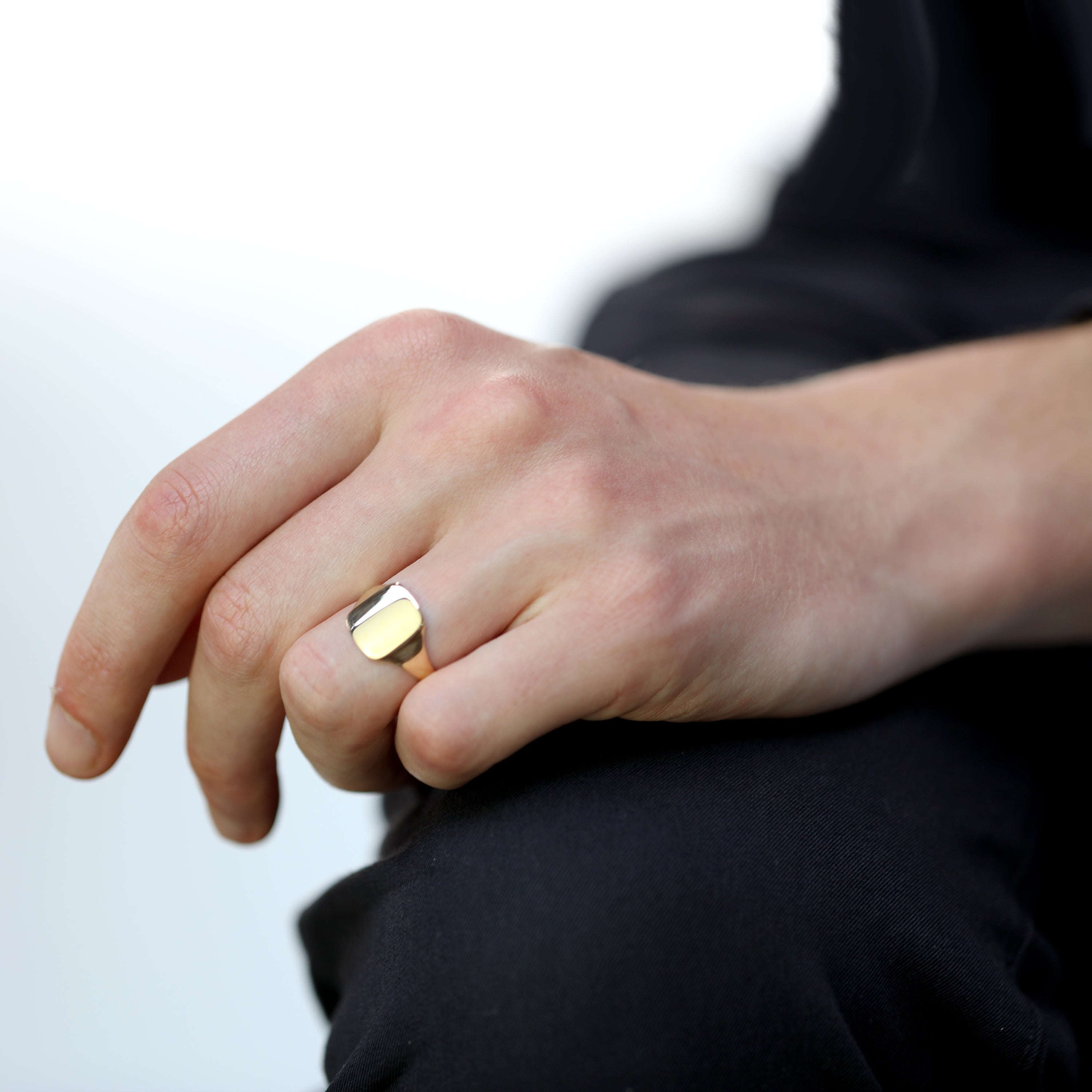 9 Karat Gold, gravierbar, großer quadratischer Siegelring für Herren, Größe R–W