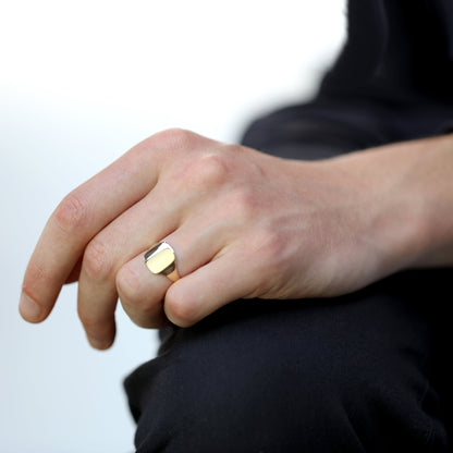 9 Karat Gold, gravierbar, großer quadratischer Siegelring für Herren, Größe R–W