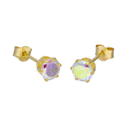 9ct Gelbgold & Aurora Borealis CZ Kristall Ohrstecker 4mm - 6mm
