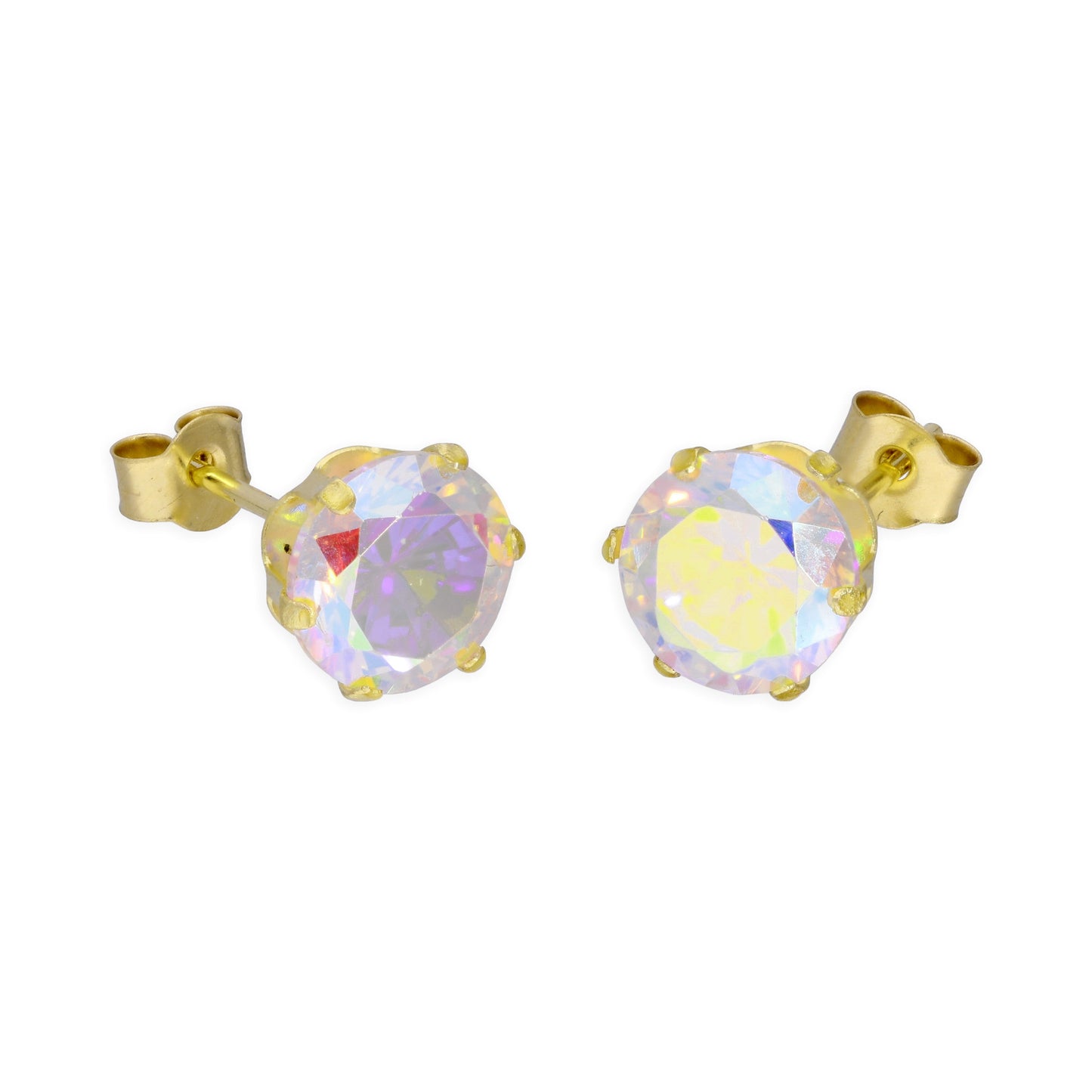 9ct Gelbgold & Aurora Borealis CZ Kristall Ohrstecker 4mm - 6mm