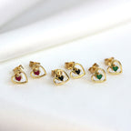 9 Karat Gold & 2 mm Edelstein Ohrstecker mit offenem Herz - Smaragd Saphir Rubin
