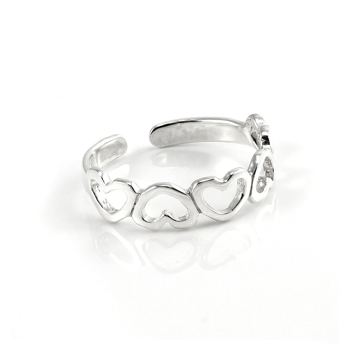 Sterlingsilber 4 mm Verstellbar Zehenring mit Umgekehrten Herzen