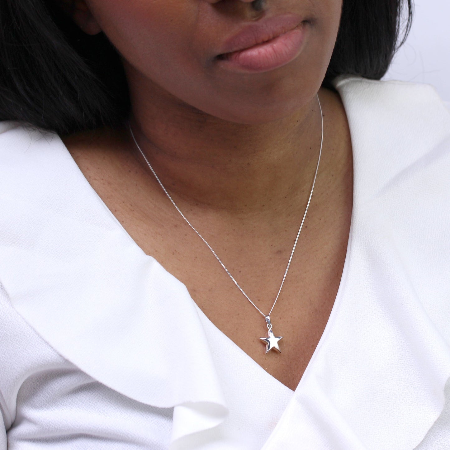Sterlingsilber Geschwollener Stern Anhänger Halskette