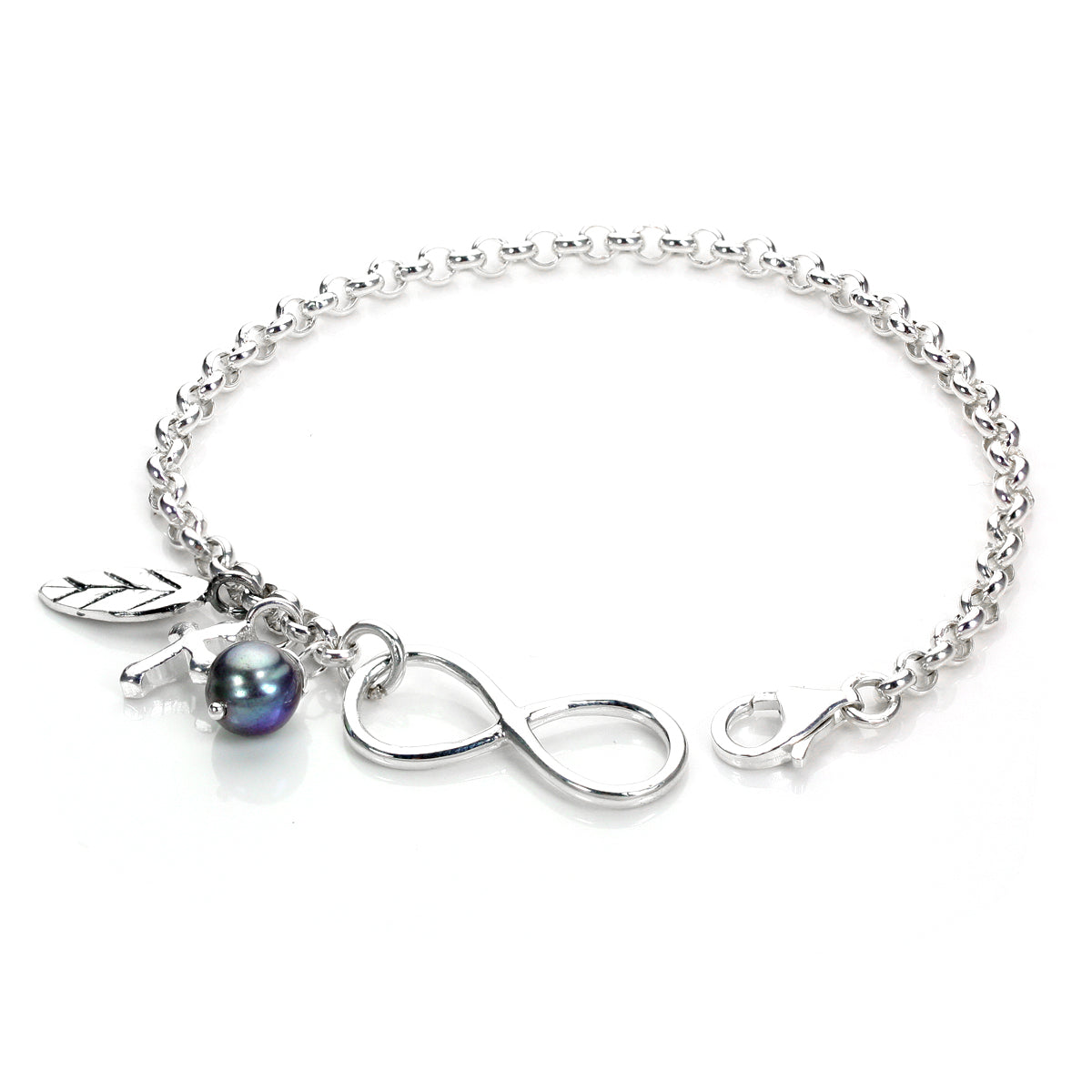 Sterlingsilber Perle Rolo Kette Unendlichkeit Armband