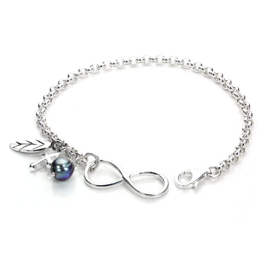 Sterlingsilber Perle Rolo Kette Unendlichkeit Armband