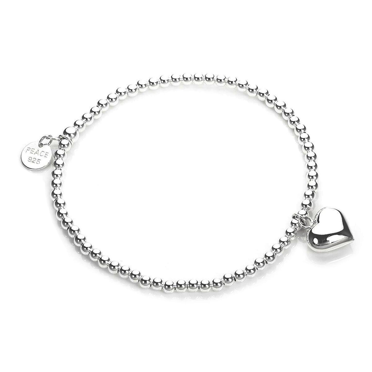 Sterlingsilber Dehnbar Kugel Herz Anhänger Armband 