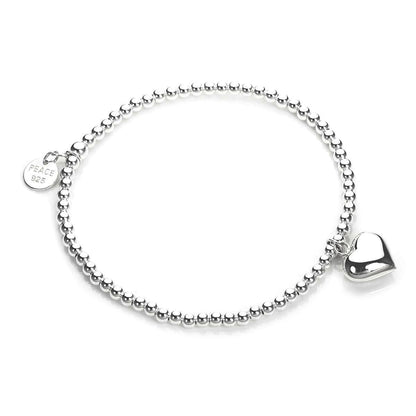 Sterlingsilber Dehnbar Kugel Herz Anhänger Armband 