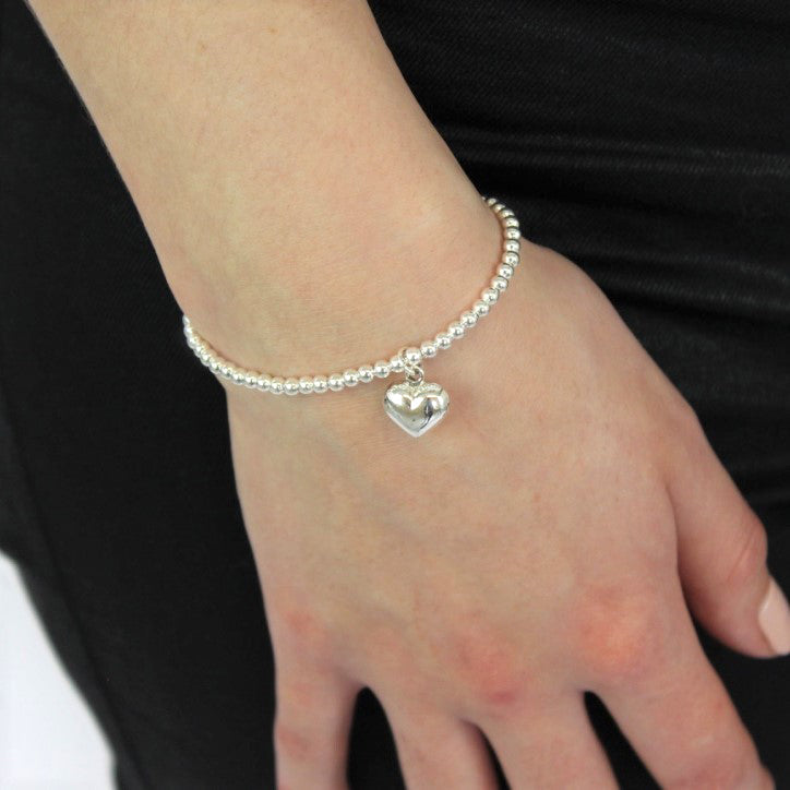 Sterlingsilber Dehnbar Kugel Herz Anhänger Armband 