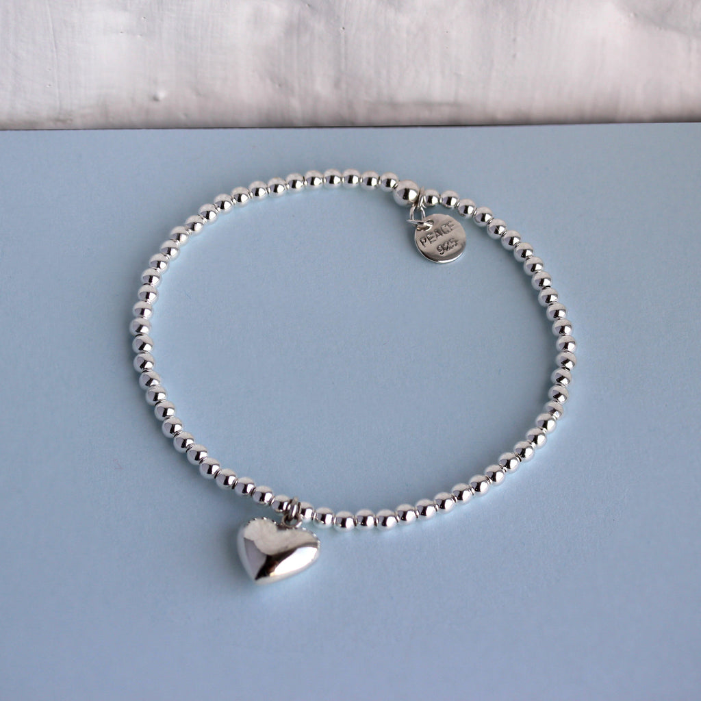 Sterlingsilber Dehnbar Kugel Herz Anhänger Armband 