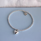 Sterlingsilber Dehnbar Kugel Herz Anhänger Armband 