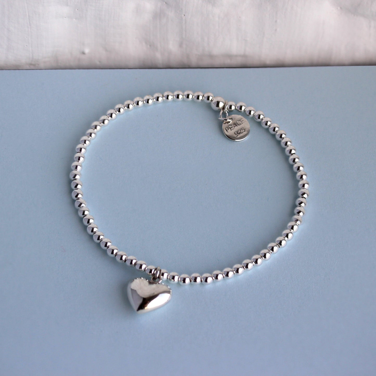 Sterlingsilber Dehnbar Kugel Herz Anhänger Armband 