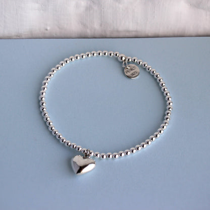 Sterlingsilber Dehnbar Kugel Herz Anhänger Armband 