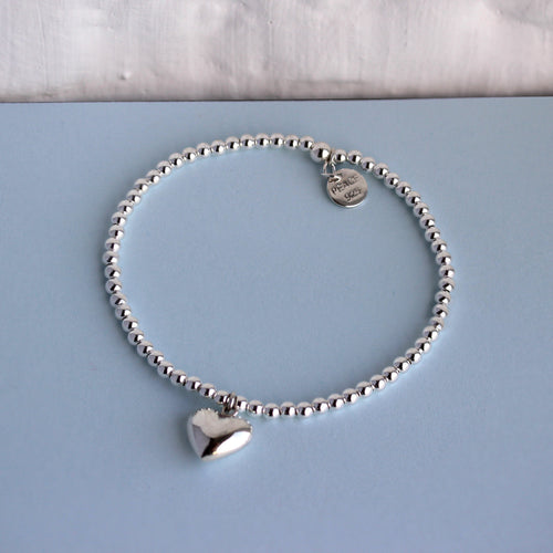 Sterlingsilber Dehnbar Kugel Herz Anhänger Armband 