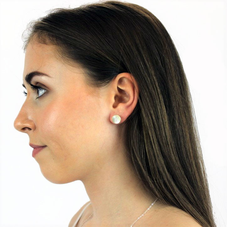 Sterlingsilber Perlmutt 10mm Rund Ohrstecker