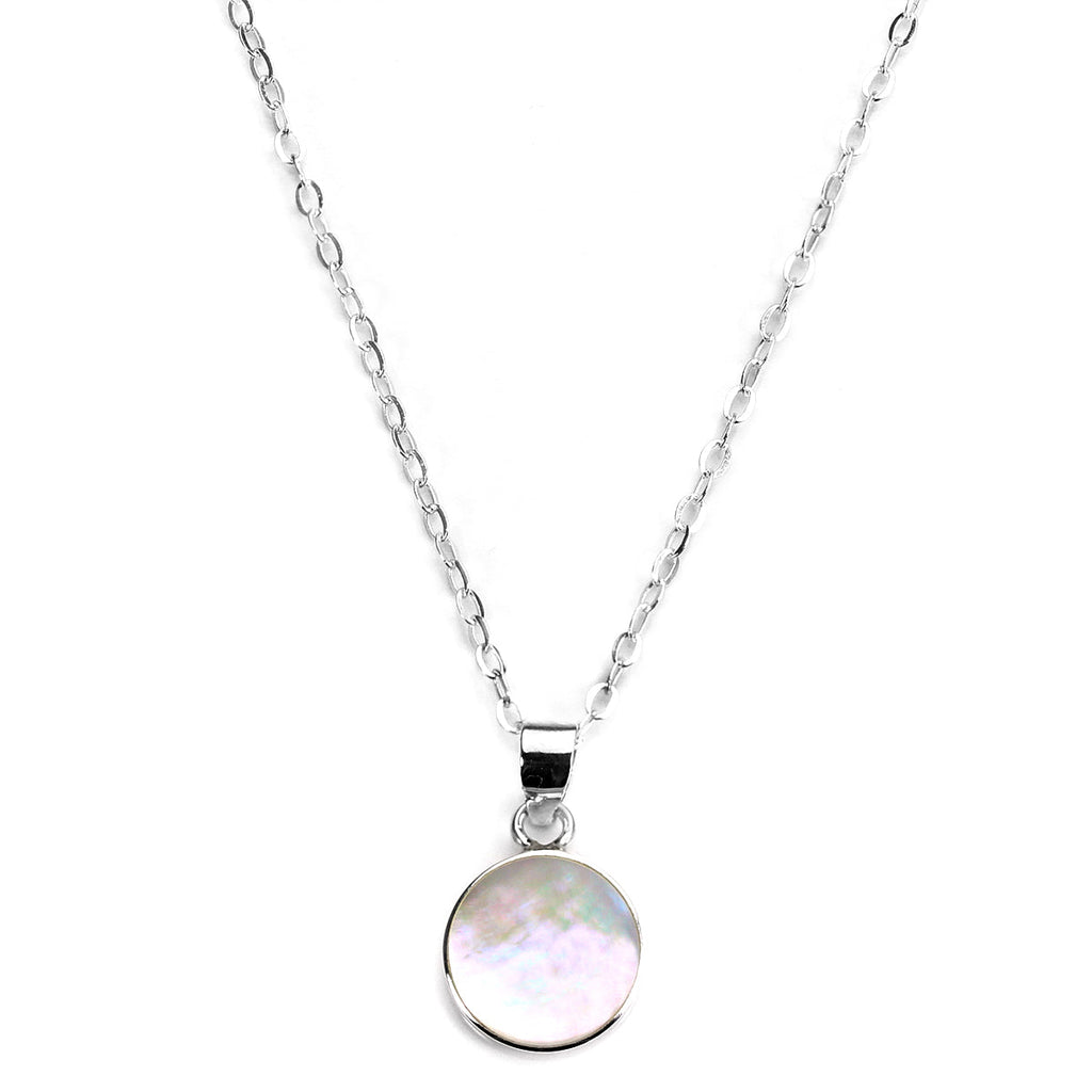 Sterlingsilber & Perlmutt 10 mm Flach Rund Anhänger Halskette