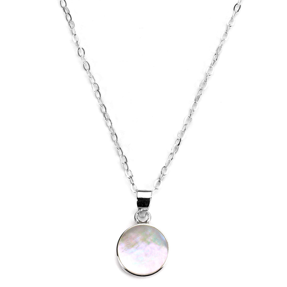 Sterlingsilber & Perlmutt 10 mm Flach Rund Anhänger Halskette