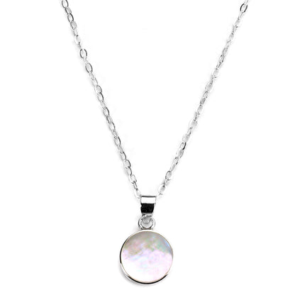 Sterlingsilber & Perlmutt 10mm Flach Rund Anhänger Halskette