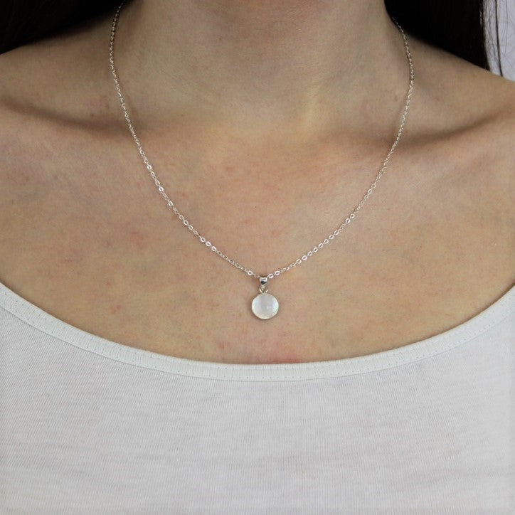 Sterlingsilber & Perlmutt 10 mm Flach Rund Anhänger Halskette
