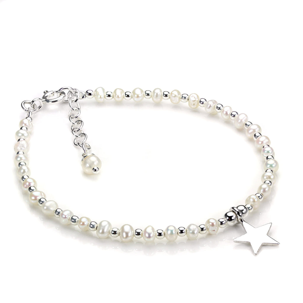 Sterlingsilber & Weiß Süßwasserperle Armband mit Stern Anhänger