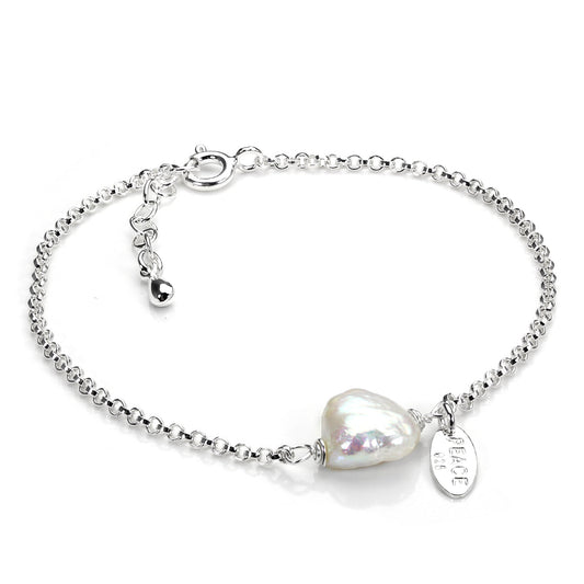Sterlingsilber Rolo Kette Armband mit natürlicher Süßwasserperle