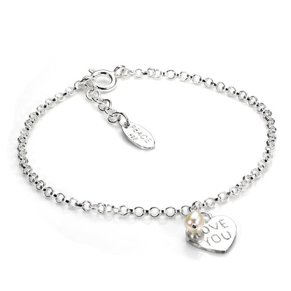 Sterlingsilber Rolo Kette Armband mit "LOVE YOU" Herz Anhänger