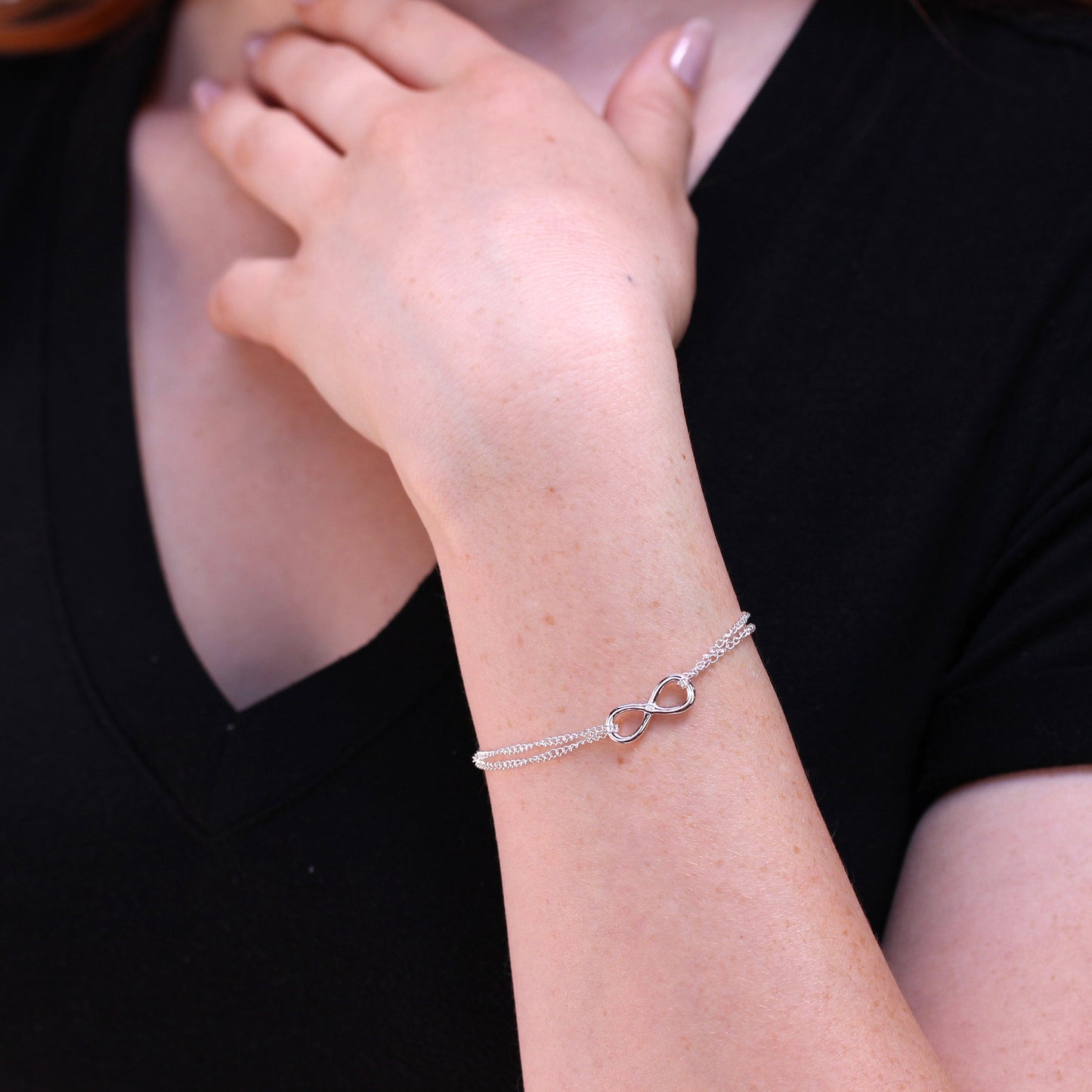 Sterlingsilber Rolo Kette Verstellbar Armband mit Groß Unendlichkeit Anhänger