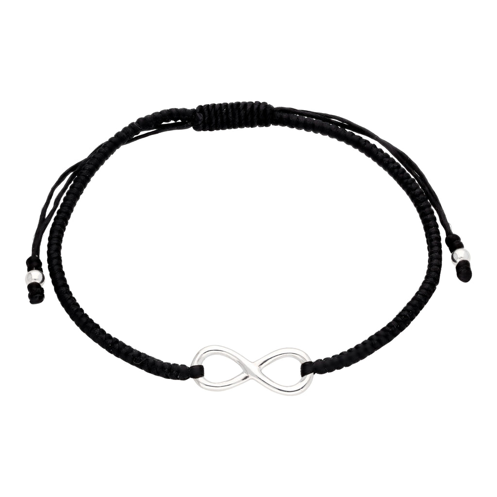 Makramee-Armband aus schwarzer Kordel mit Unendlichkeitsschleife aus Sterlingsilber