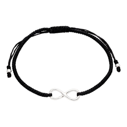 Schwarz Kordel Makramee Armband & Sterlingsilber Unendlichkeitsschleife