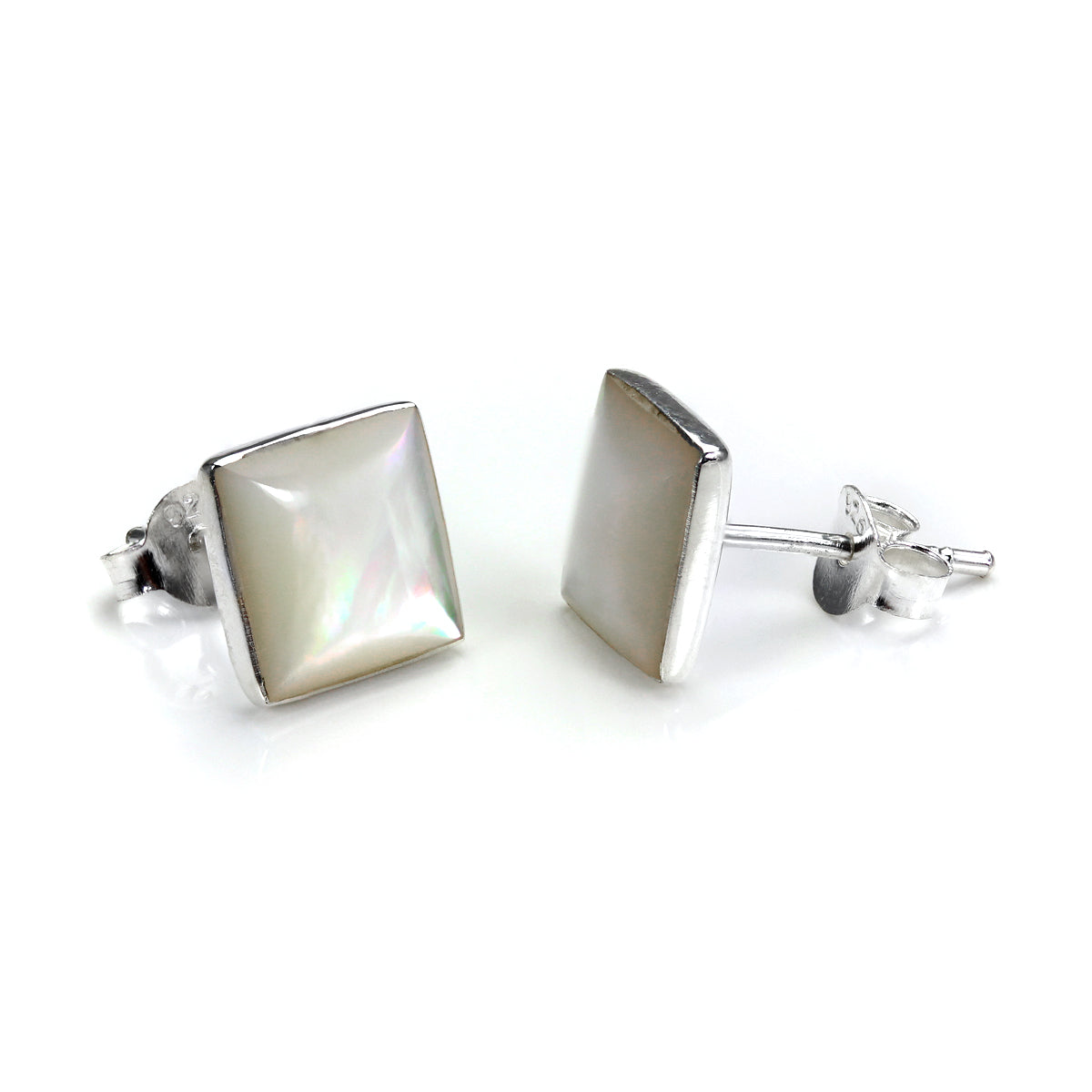 Quadrat Sterlingsilber & Perlmutt Ohrstecker