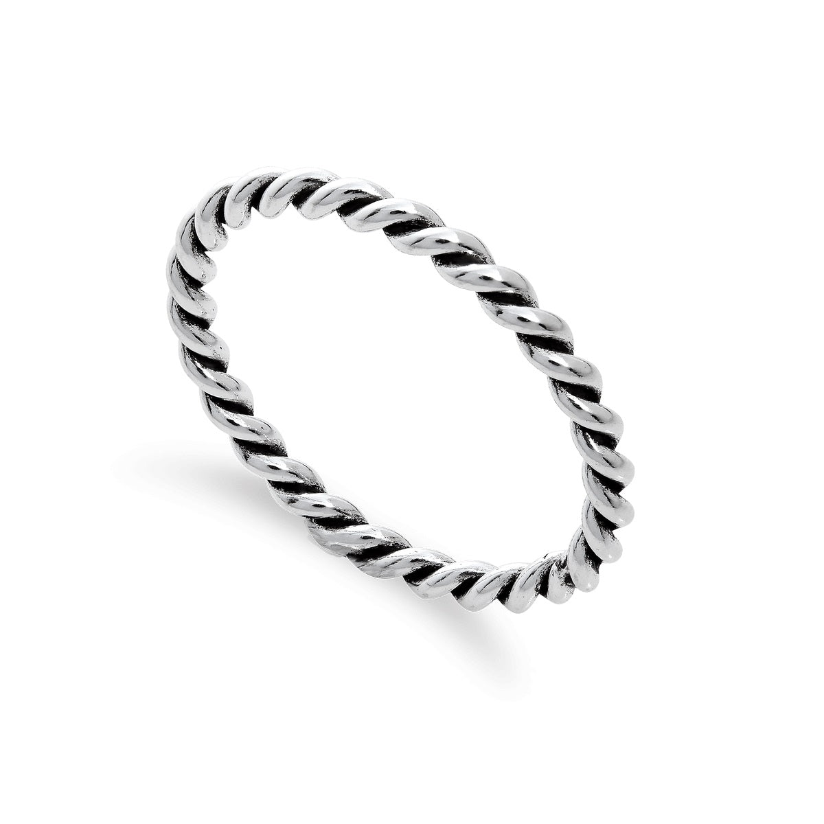 Sterlingsilber 2 mm Stapelring mit gedrehter Kordel – Größen I-U