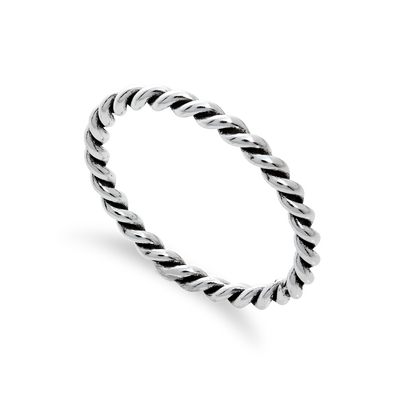 Sterling Silber 2 mm Stapelring mit gedrehter Kordel – Größen I-U