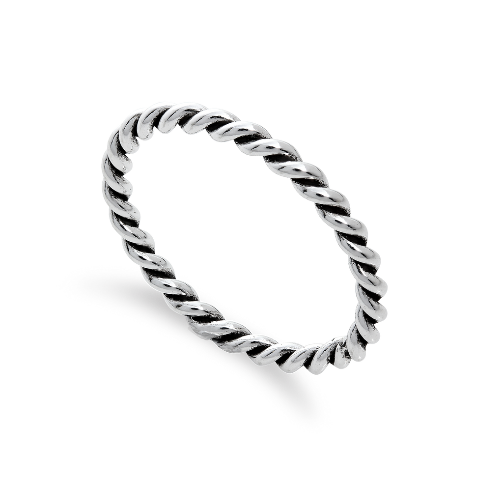 Sterlingsilber 2 mm Stapelring mit gedrehter Kordel – Größen I-U