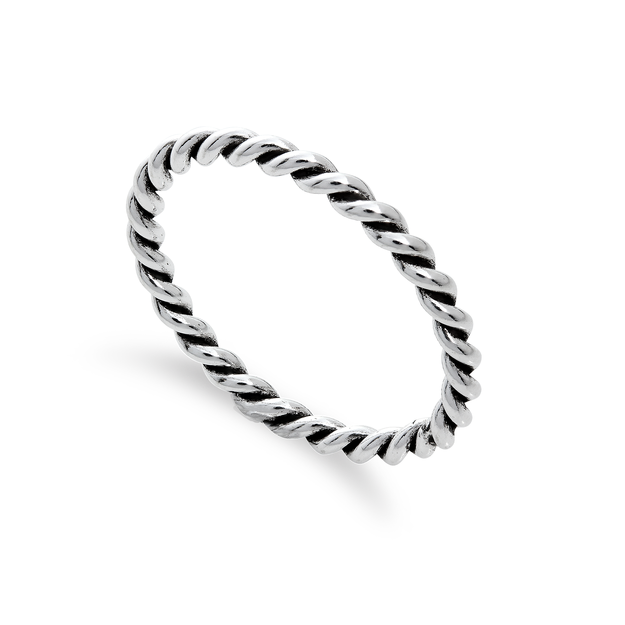 Sterlingsilber 2 mm Stapelring mit gedrehter Kordel – Größen I-U