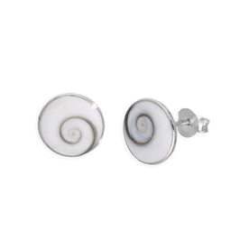 Sterlingsilber & Weiß Emaille Muschel Wirbel Ohrstecker