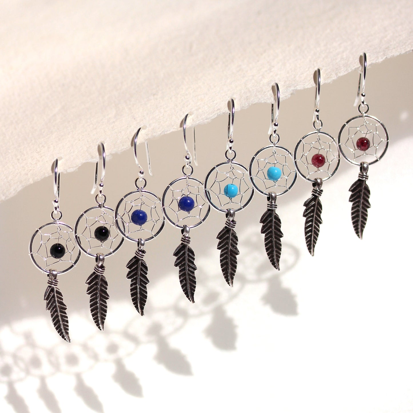 Sterling Silber Dreamcatcher Tropfenohrringe Achat Türkis Granat Lapis